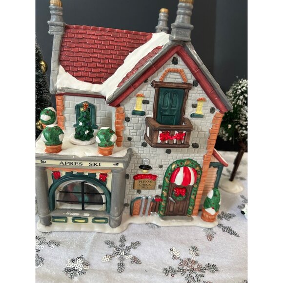 Christmas Village Scene With Accessories - Apres Ski Shop Trees Santa & Snowman - Picture 5 of 15